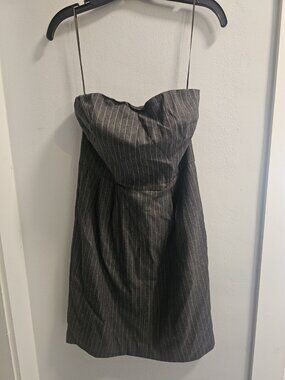Express Womens Cocktail Strapless Zipper Dress Gray White Stripes Size 8